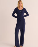 Navy Ribbed Soft Modal Jersey Cardigan and Wide Joggers Set