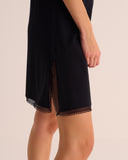 Black Modal Nightdress with Lace Trim