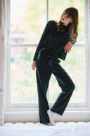 Black Modal Pyjama Set with Lace Trim