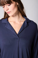 Navy Ribbed Modal Hero Shirt and Wide-Leg Jogger Set, fabric and design detail