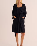 Mamu Lenzing Modal kimono is finished with delicate lace trim and tie waist. 