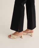 Mamu black hi stretch kick flare leggings with side slit detail on ankle. 