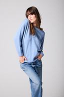 Chambray Blue Cashmere Sweatshirt, styled with jeans, fabric and design detail