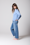 Chambray Blue Cashmere Sweatshirt, styled with jeans