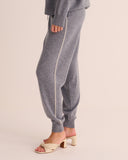 Mamu 100% cashmere joggers with ivory side piping detail. 