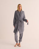 Mamu grey 100% cashmere robe with generous tie belted waist. 