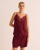 Mamu organic stretch silk camisole with lace trim. 