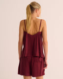 Mamu organic stretch silk camisole with lace trim with fluid drape. 