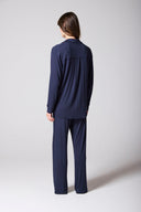 Navy Ribbed Modal Hero Shirt and Wide-Leg Jogger Set, back view