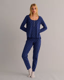 Mamu navy printed pyjama set spun from soft-touch organic cotton. 