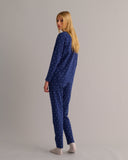 Mamu navy printed pyjama set spun from soft-touch organic to hugs the body. 