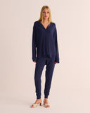 Mamu navy ribbed cuffed joggers made from soft modal jersey