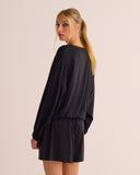 Mamu organic silk stretch sweatshirt with tie waist and elasticated cuff. 