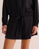 Mamu organic silk sweatshirt with tie waist and fluid drape.