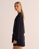 Mamu organic silk stretch tie waist sweatshirt with a relaxed and refined fit.