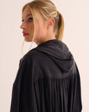 Mamu silk bomber jacket crafted from our signature 100% organic stretch silk with hood. 